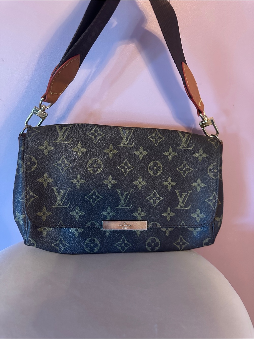 Louis Vuitton Brown Monogram Canvas Shoulder Bag with Gold Hardware